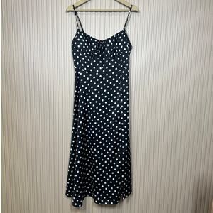 Polka Dot Ruched Bust Slip Midi Dress Size Large